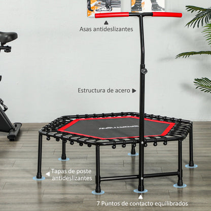 SPORTNOW Fitness Trampoline 114x114x132 cm Elastic Bed Fitness with Adjustable 3 Level Handlebar Steel Frame for Leg Body Workout at Home Office Gym Red