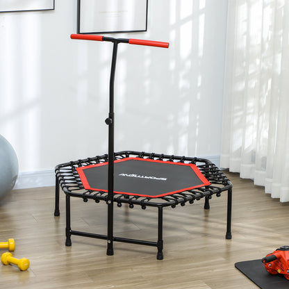 SPORTNOW Fitness Trampoline 114x114x132 cm Elastic Bed Fitness with Adjustable 3 Level Handlebar Steel Frame for Leg Body Workout at Home Office Gym Red