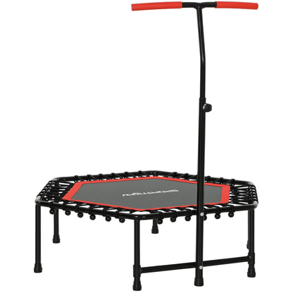 SPORTNOW Fitness Trampoline 114x114x132 cm Elastic Bed Fitness with Adjustable 3 Level Handlebar Steel Frame for Leg Body Workout at Home Office Gym Red