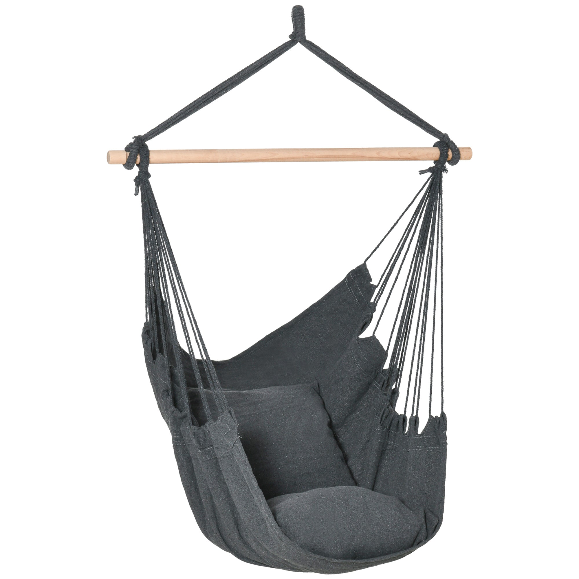 Outdoor Hanging Chair Hammock Swing Chair with 2 Cushions, Indoor and Outdoor, Blended Cotton Fabric, for Courtyard Patio Lawn, Dark Gray