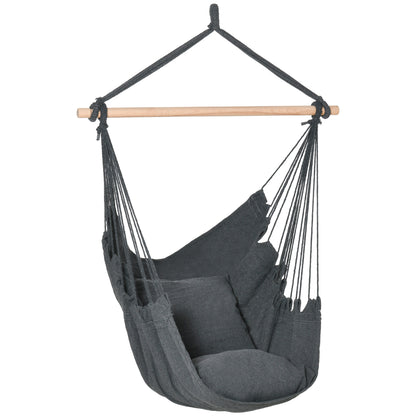 Outdoor Hanging Chair Hammock Swing Chair with 2 Cushions, Indoor and Outdoor, Blended Cotton Fabric, for Courtyard Patio Lawn, Dark Gray