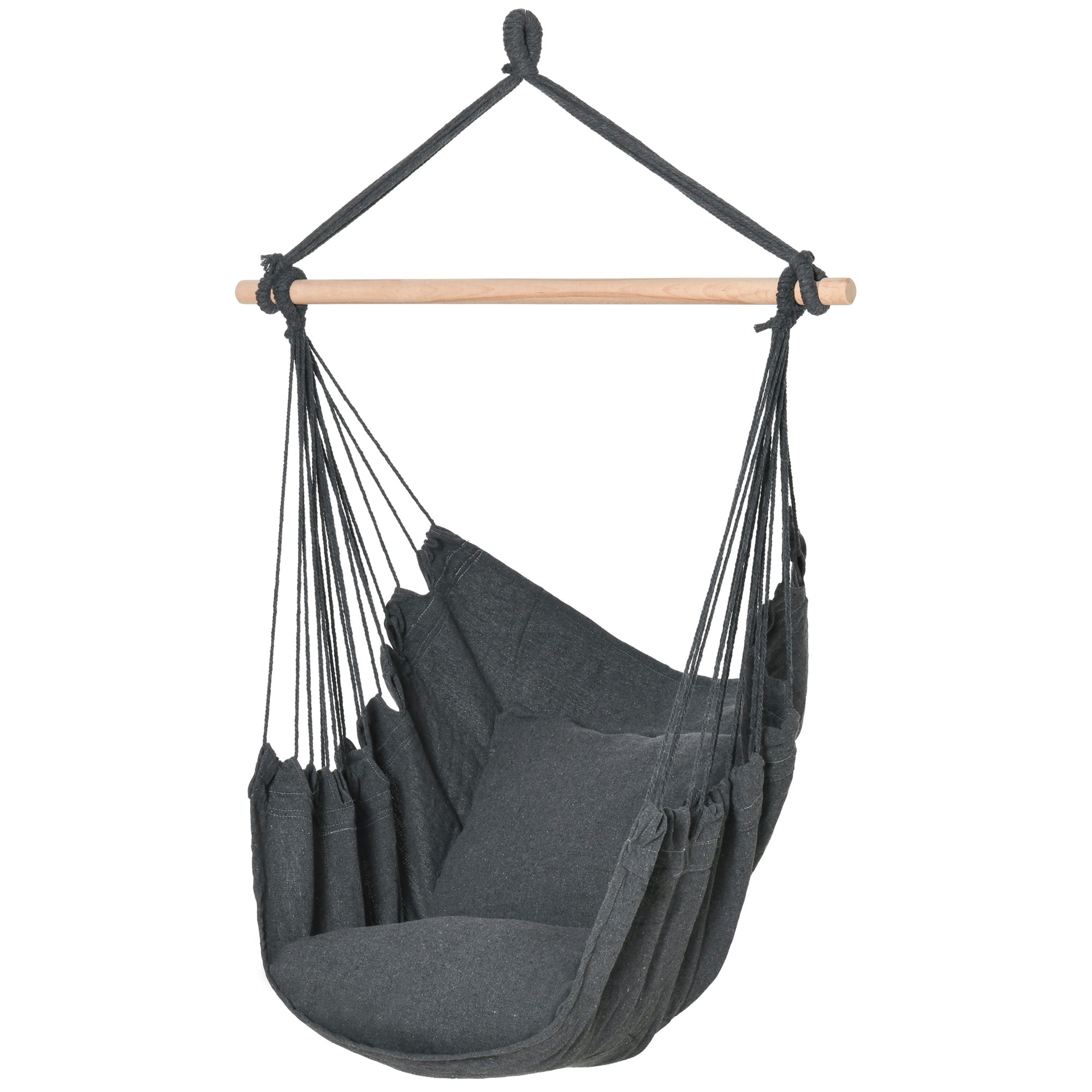 Outdoor Hanging Chair Hammock Swing Chair with 2 Cushions, Indoor and Outdoor, Blended Cotton Fabric, for Courtyard Patio Lawn, Dark Gray