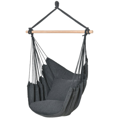 Outdoor Hanging Chair Hammock Swing Chair with 2 Cushions, Indoor and Outdoor, Blended Cotton Fabric, for Courtyard Patio Lawn, Dark Gray