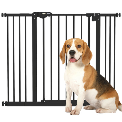 Dog and Pet Gate 2 Extensions Adjustable Width Up to 100 cm with Automatic Closure, Black