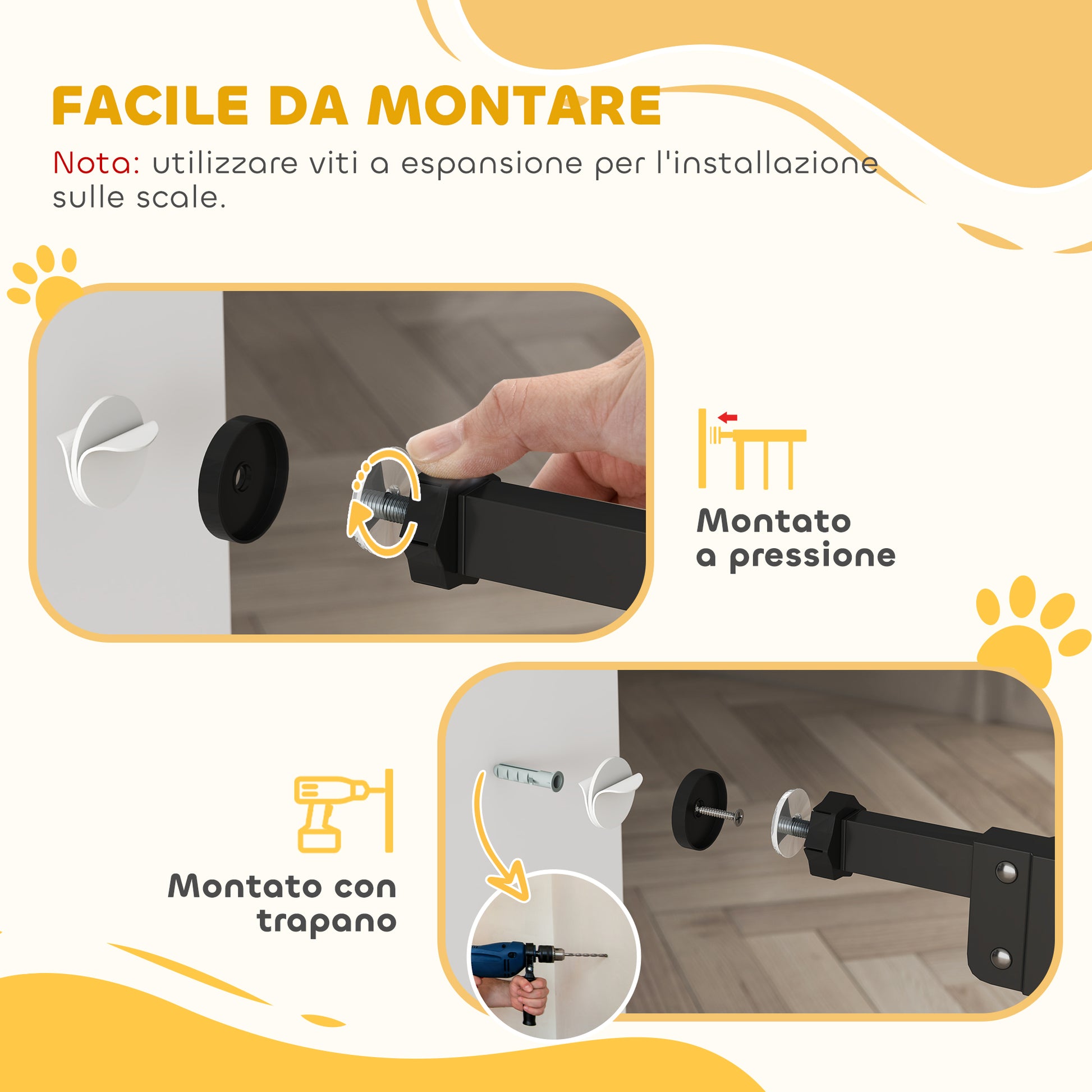 Dog and Pet Gate 2 Extensions Adjustable Width Up to 100 cm with Automatic Closure, Black