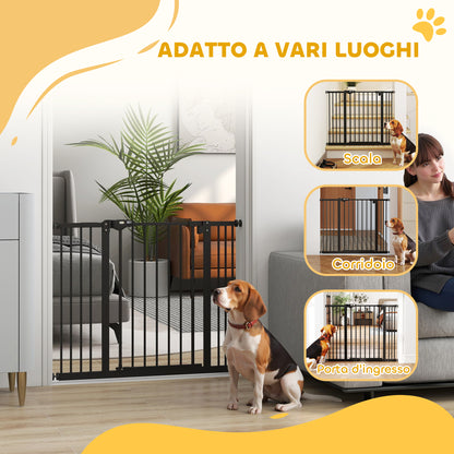 Dog and Pet Gate 2 Extensions Adjustable Width Up to 100 cm with Automatic Closure, Black
