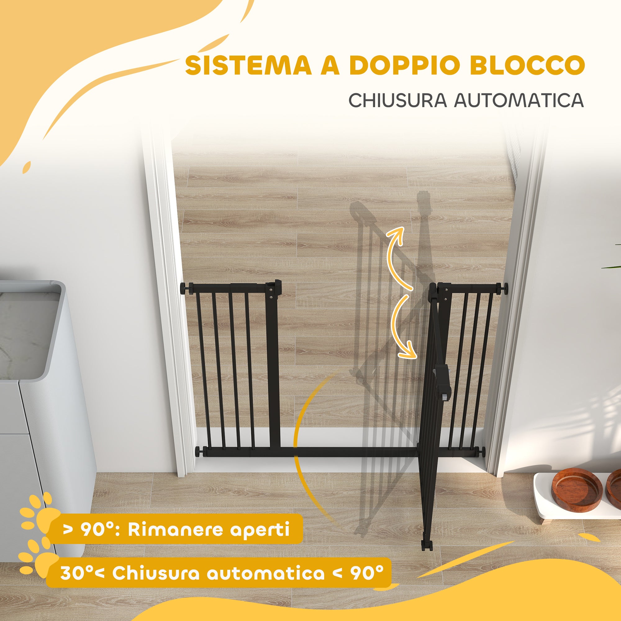Dog and Pet Gate 2 Extensions Adjustable Width Up to 100 cm with Automatic Closure, Black