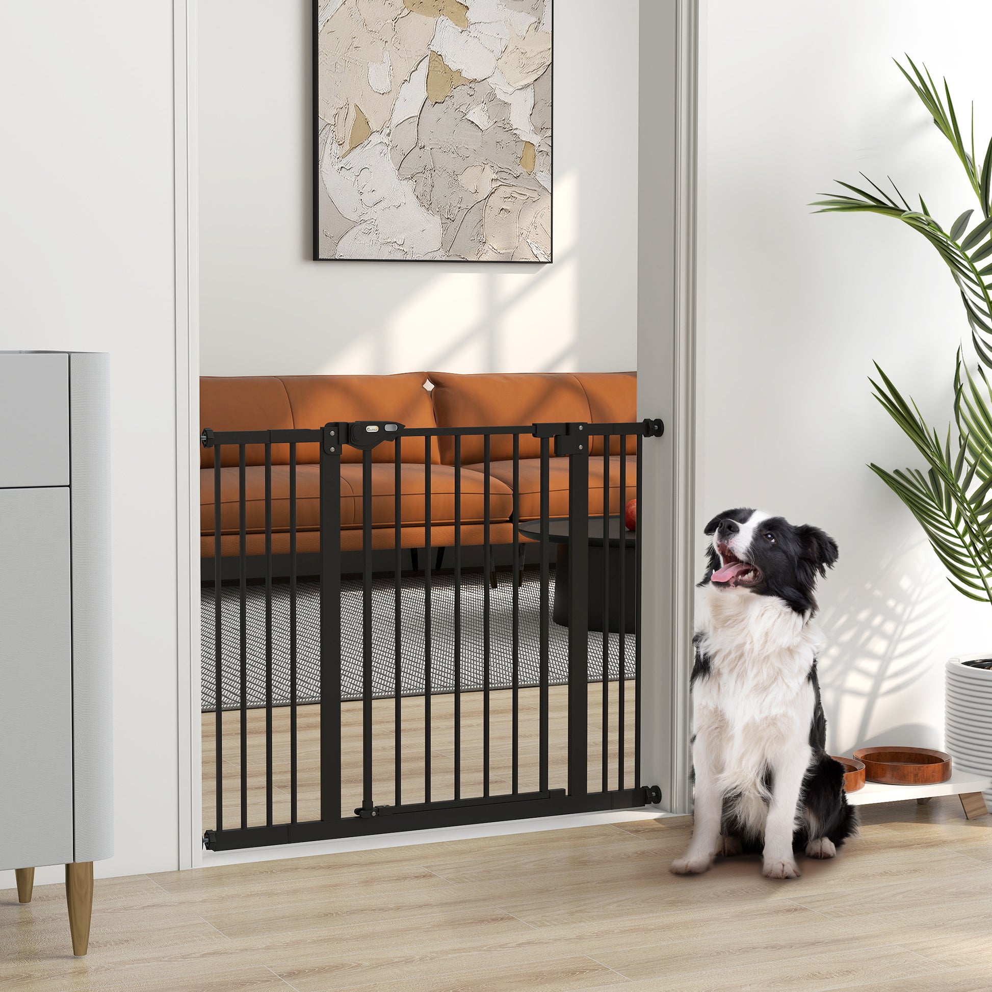 Dog and Pet Gate 2 Extensions Adjustable Width Up to 100 cm with Automatic Closure, Black