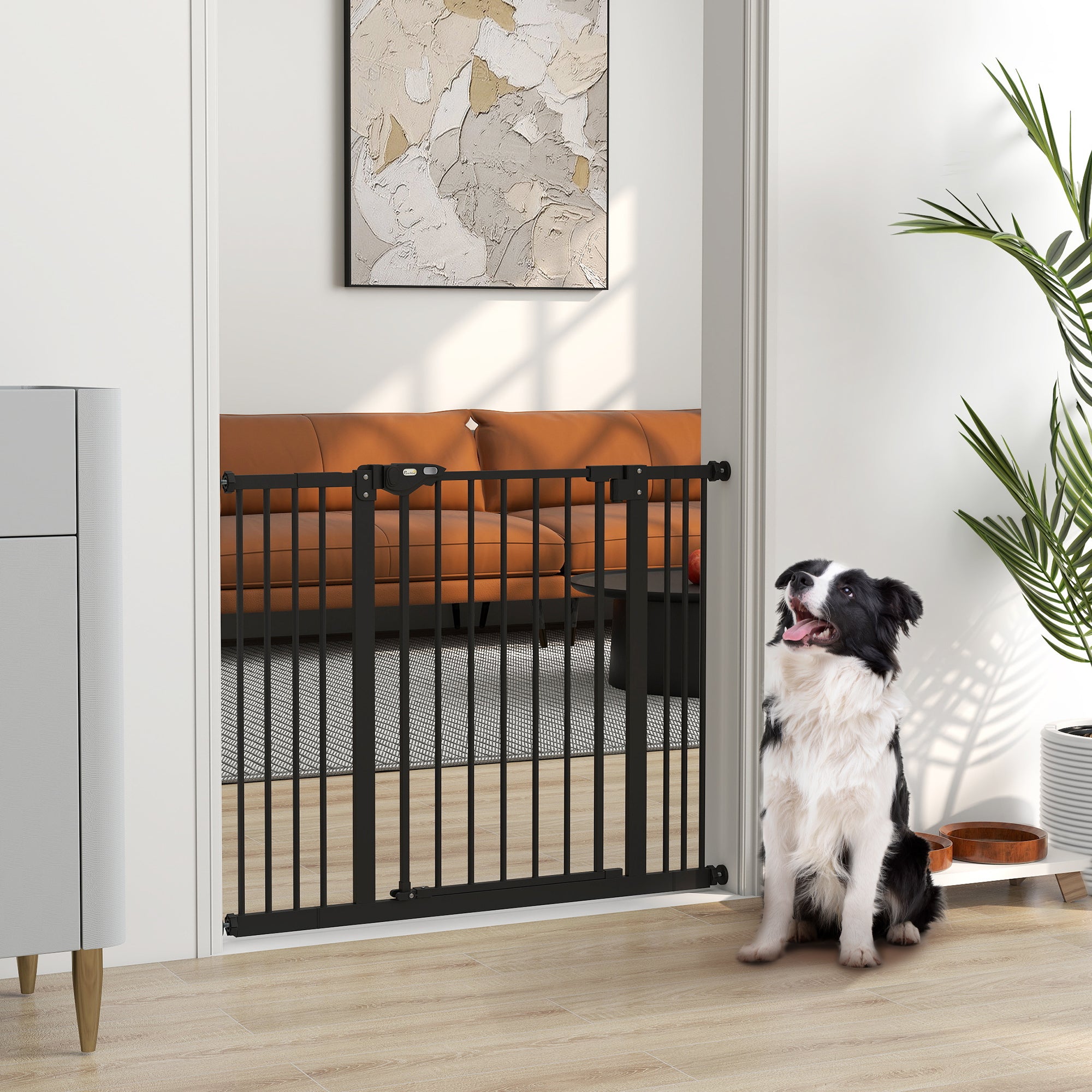 Dog and Pet Gate 2 Extensions Adjustable Width Up to 100 cm with Automatic Closure, Black