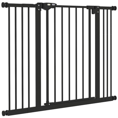 Dog and Pet Gate 2 Extensions Adjustable Width Up to 100 cm with Automatic Closure, Black