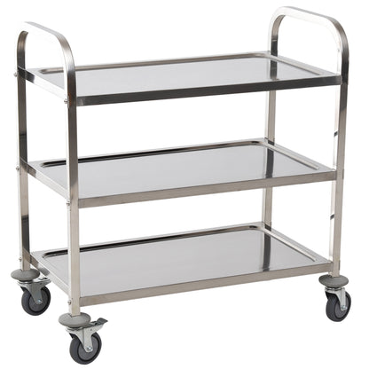 Stainless Steel Utility Cart with Wheels Kitchen Cart with Trays and 2 Arms for Dining Room Living Room 85x45x90 cm Silver