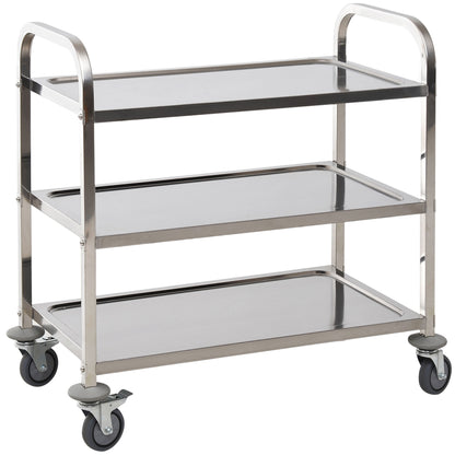 Stainless Steel Utility Cart with Wheels Kitchen Cart with Trays and 2 Arms for Dining Room Living Room 85x45x90 cm Silver