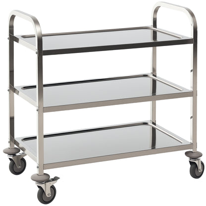 Stainless Steel Utility Cart with Wheels Kitchen Cart with Trays and 2 Arms for Dining Room Living Room 85x45x90 cm Silver