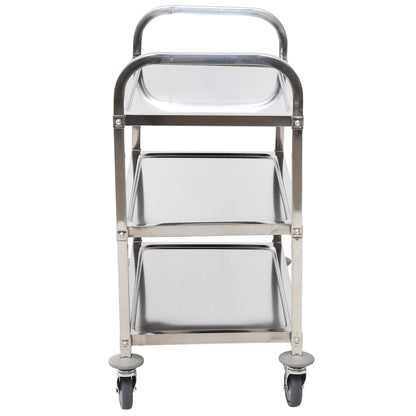 Stainless Steel Utility Cart with Wheels Kitchen Cart with Trays and 2 Arms for Dining Room Living Room 85x45x90 cm Silver