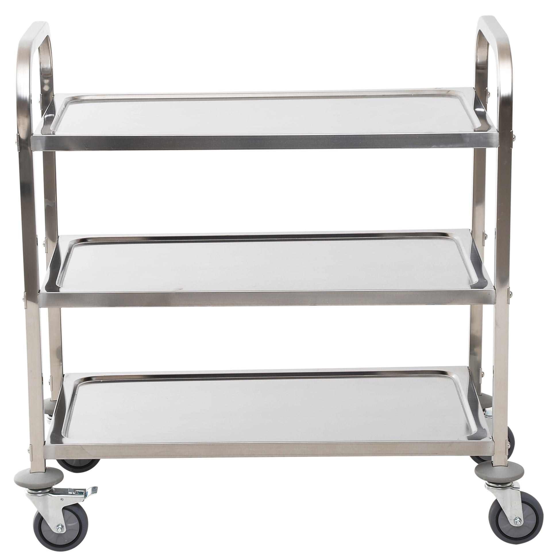 Stainless Steel Utility Cart with Wheels Kitchen Cart with Trays and 2 Arms for Dining Room Living Room 85x45x90 cm Silver