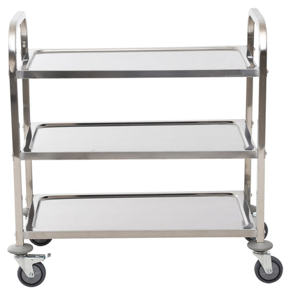 Stainless Steel Utility Cart with Wheels Kitchen Cart with Trays and 2 Arms for Dining Room Living Room 85x45x90 cm Silver