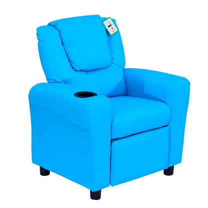 Children's Armchair, Mini Chair, Children's Sofa for 3-6 years old, Reclining Function, Built-In Cup Holder, Blue, 62 x 52 x 69 cm