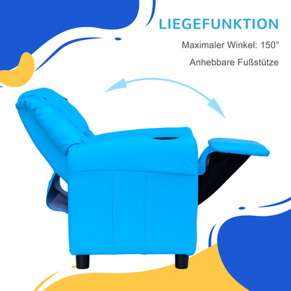 Children's Armchair, Mini Chair, Children's Sofa for 3-6 years old, Reclining Function, Built-In Cup Holder, Blue, 62 x 52 x 69 cm