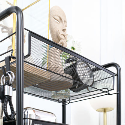 3-Tier Kitchen and Bathroom Cart with Baskets Rolling Storage Trolley 45 x 26.5 x 63 cm Black