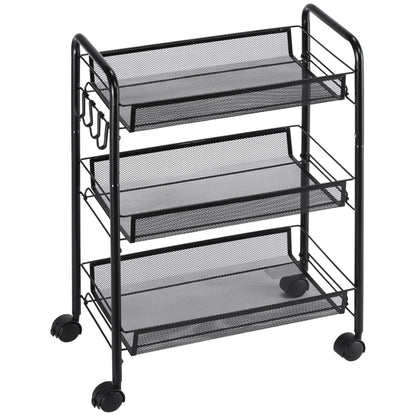 3-Tier Kitchen and Bathroom Cart with Baskets Rolling Storage Trolley 45 x 26.5 x 63 cm Black
