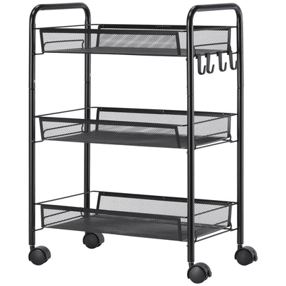3-Tier Kitchen and Bathroom Cart with Baskets Rolling Storage Trolley 45 x 26.5 x 63 cm Black