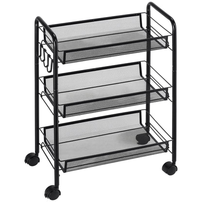 3-Tier Kitchen and Bathroom Cart with Baskets Rolling Storage Trolley 45 x 26.5 x 63 cm Black