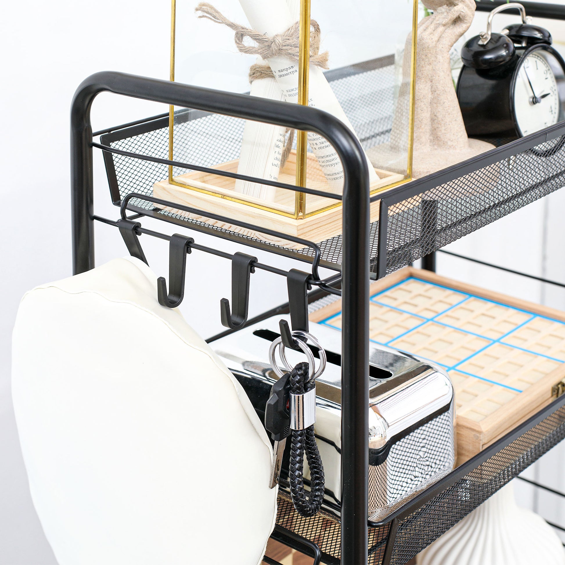 3-Tier Kitchen and Bathroom Cart with Baskets Rolling Storage Trolley 45 x 26.5 x 63 cm Black