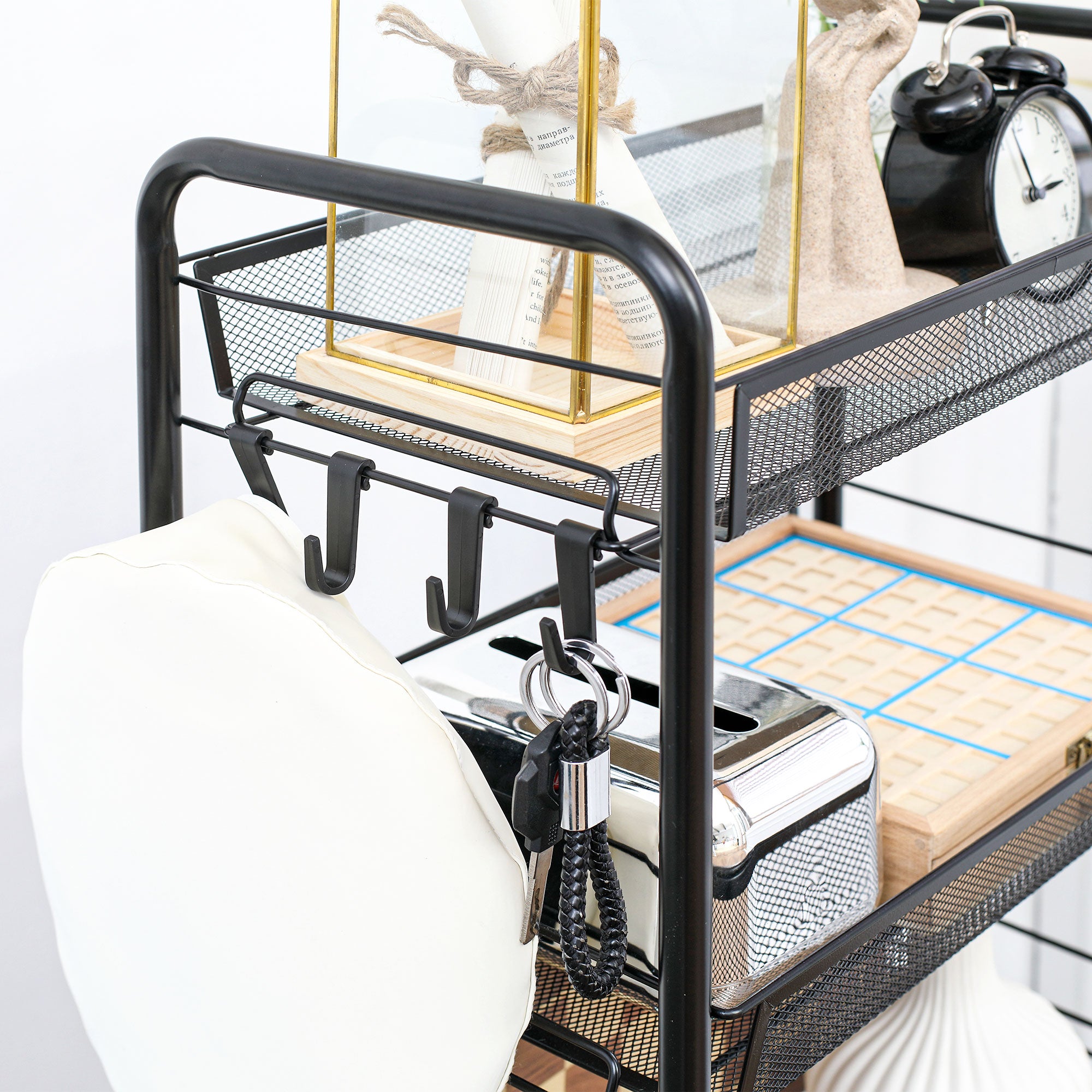 3-Tier Kitchen and Bathroom Cart with Baskets Rolling Storage Trolley 45 x 26.5 x 63 cm Black
