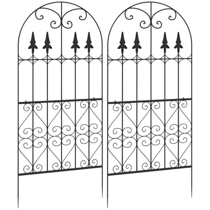 Set of 2 Garden Trellises Supports for Climbing Plants with Steel Frame for Patio Terrace Outdoor Decoration 55x128 cm Black