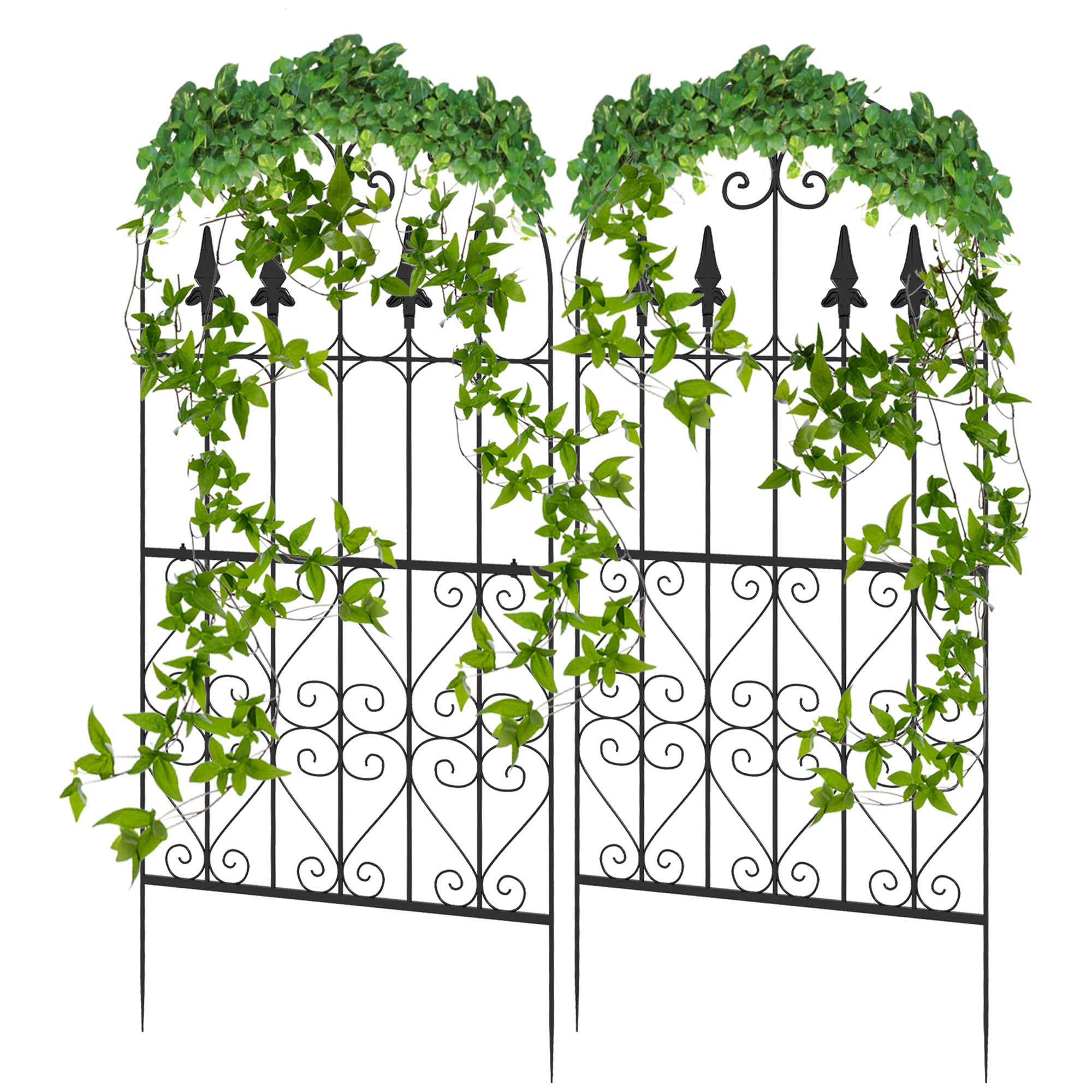 Set of 2 Garden Trellises Supports for Climbing Plants with Steel Frame for Patio Terrace Outdoor Decoration 55x128 cm Black