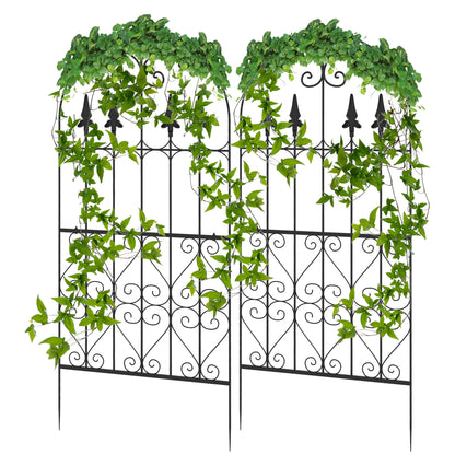 Set of 2 Garden Trellises Supports for Climbing Plants with Steel Frame for Patio Terrace Outdoor Decoration 55x128 cm Black