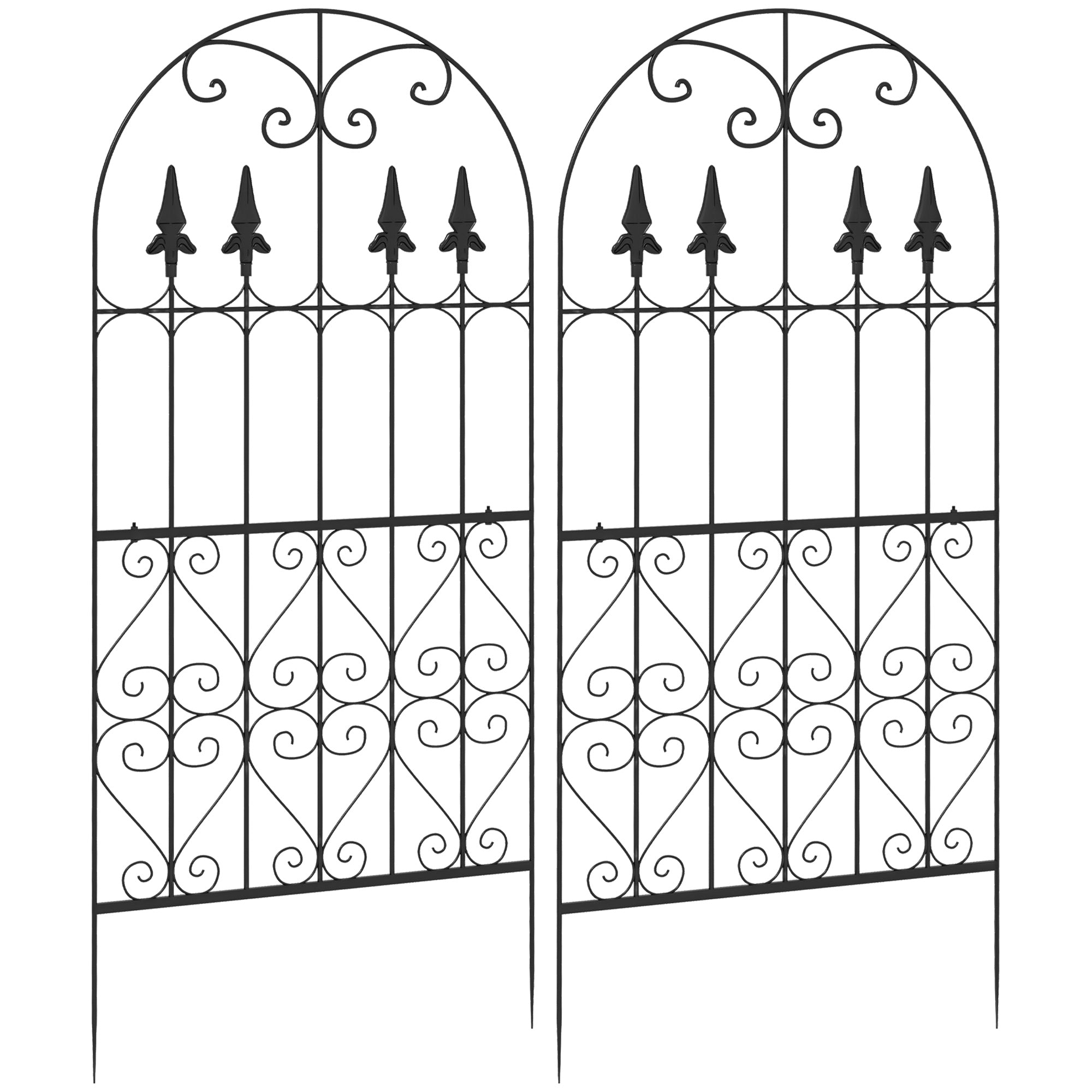 Set of 2 Garden Trellises Supports for Climbing Plants with Steel Frame for Patio Terrace Outdoor Decoration 55x128 cm Black