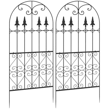 Set of 2 Garden Trellises Supports for Climbing Plants with Steel Frame for Patio Terrace Outdoor Decoration 55x128 cm Black