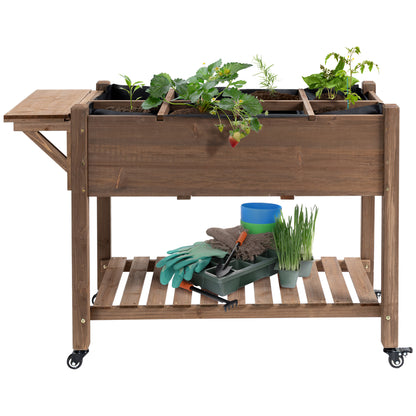 Raised Garden Planter on Wheels - Shelf, Foldable Side Table, Irrigation Inserts, Drainage Felt Included - Pre-Oiled Fir Wood