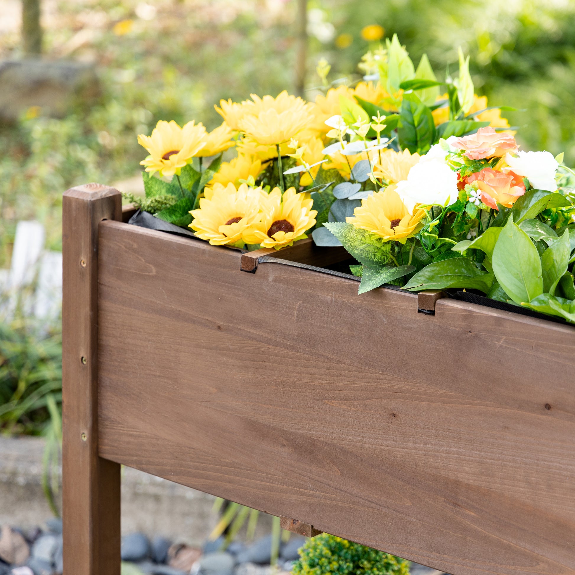 Raised Garden Planter on Wheels - Shelf, Foldable Side Table, Irrigation Inserts, Drainage Felt Included - Pre-Oiled Fir Wood