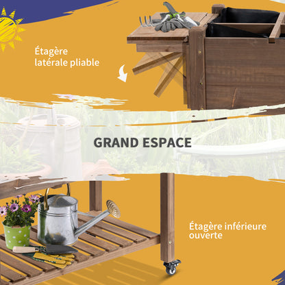 Raised Garden Planter on Wheels - Shelf, Foldable Side Table, Irrigation Inserts, Drainage Felt Included - Pre-Oiled Fir Wood