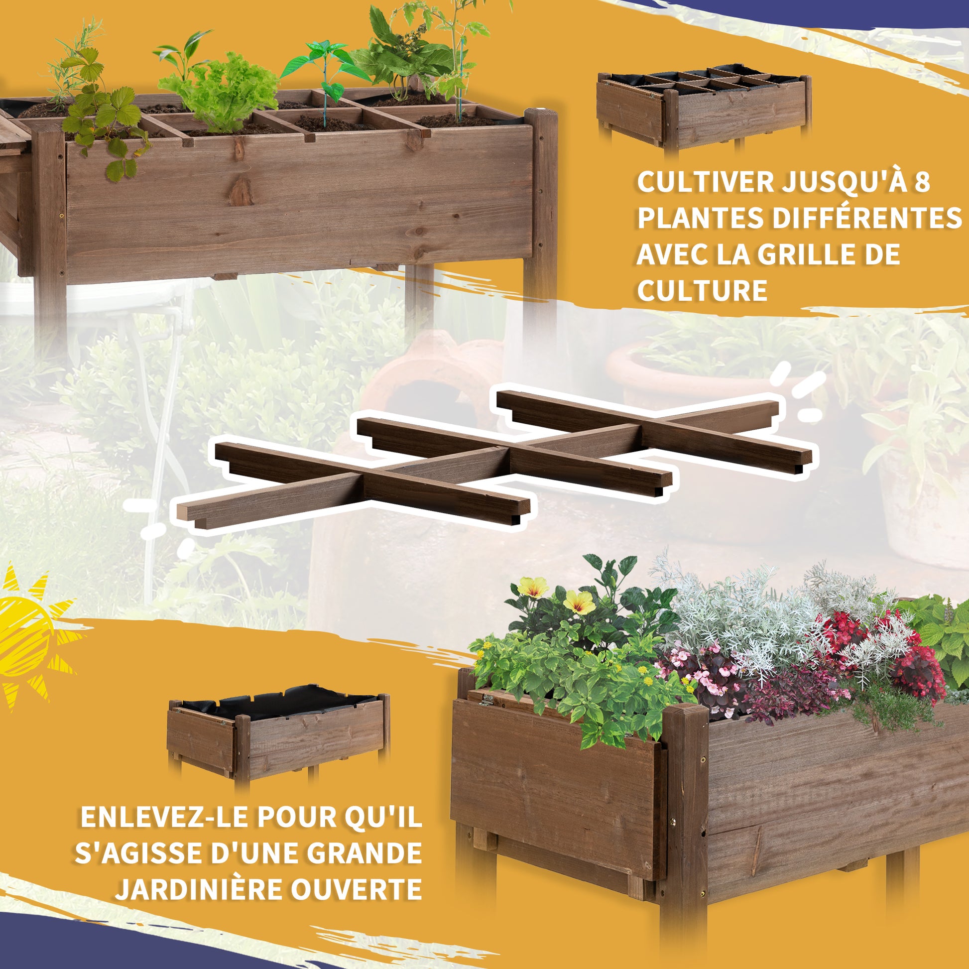 Raised Garden Planter on Wheels - Shelf, Foldable Side Table, Irrigation Inserts, Drainage Felt Included - Pre-Oiled Fir Wood