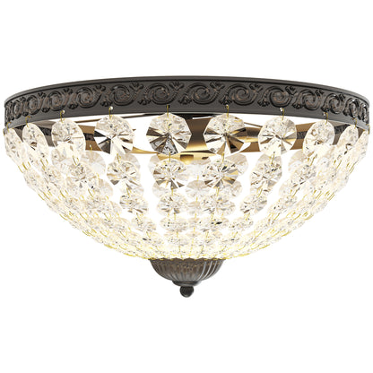Classic Crystal Ceiling Light with 2 E14 Sockets, 40W, Vintage Flush Mount with 168 Crystal Beads for Bedroom, Living Room, Kitchen and Dining Room, Black