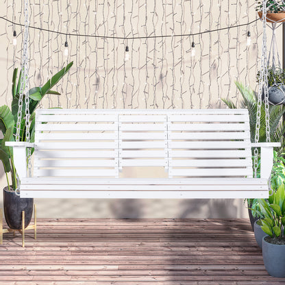Hanging Bench Garden Swing Bench with Foldable Coffee Table for 2-3 People Fir Wood Patio Terrace Backyard Comfortable 150 x 75 x 53 cm White
