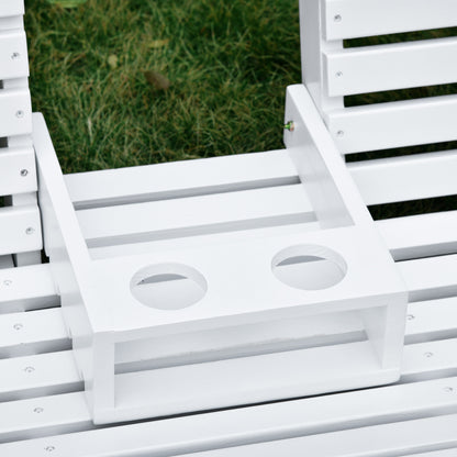 Hanging Bench Garden Swing Bench with Foldable Coffee Table for 2-3 People Fir Wood Patio Terrace Backyard Comfortable 150 x 75 x 53 cm White