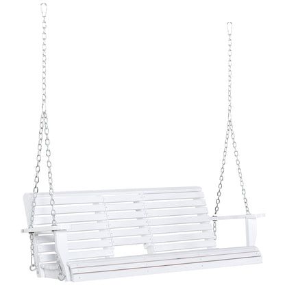 Hanging Bench Garden Swing Bench with Foldable Coffee Table for 2-3 People Fir Wood Patio Terrace Backyard Comfortable 150 x 75 x 53 cm White