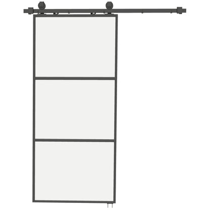 Sliding Door with Hardware Glass Sliding Door with Soft Close Mechanism for Bathroom Living Room Kitchen 91.4x203.2 cm Black