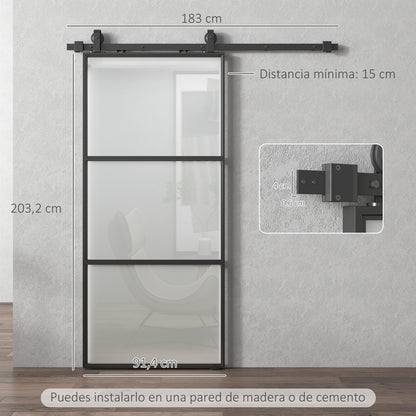 Sliding Door with Hardware Glass Sliding Door with Soft Close Mechanism for Bathroom Living Room Kitchen 91.4x203.2 cm Black