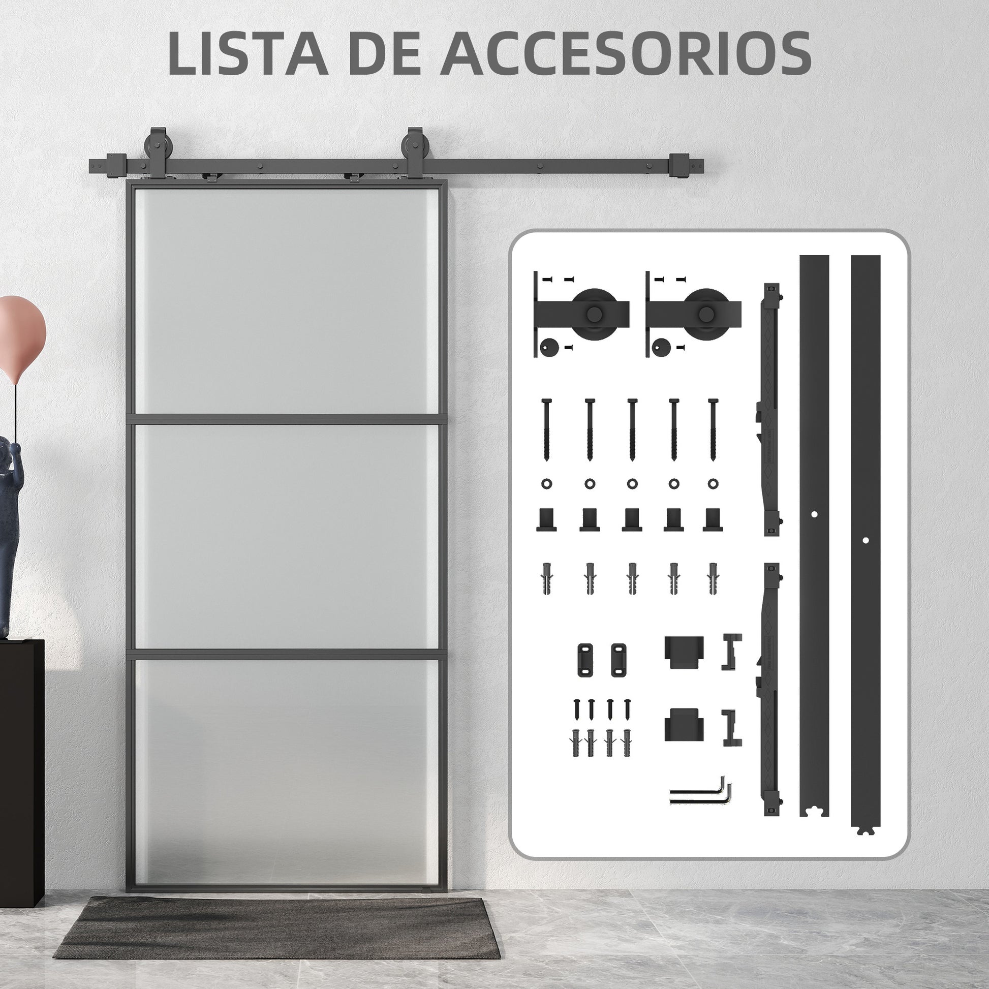 Sliding Door with Hardware Glass Sliding Door with Soft Close Mechanism for Bathroom Living Room Kitchen 91.4x203.2 cm Black