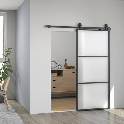 Sliding Door with Hardware Glass Sliding Door with Soft Close Mechanism for Bathroom Living Room Kitchen 91.4x203.2 cm Black
