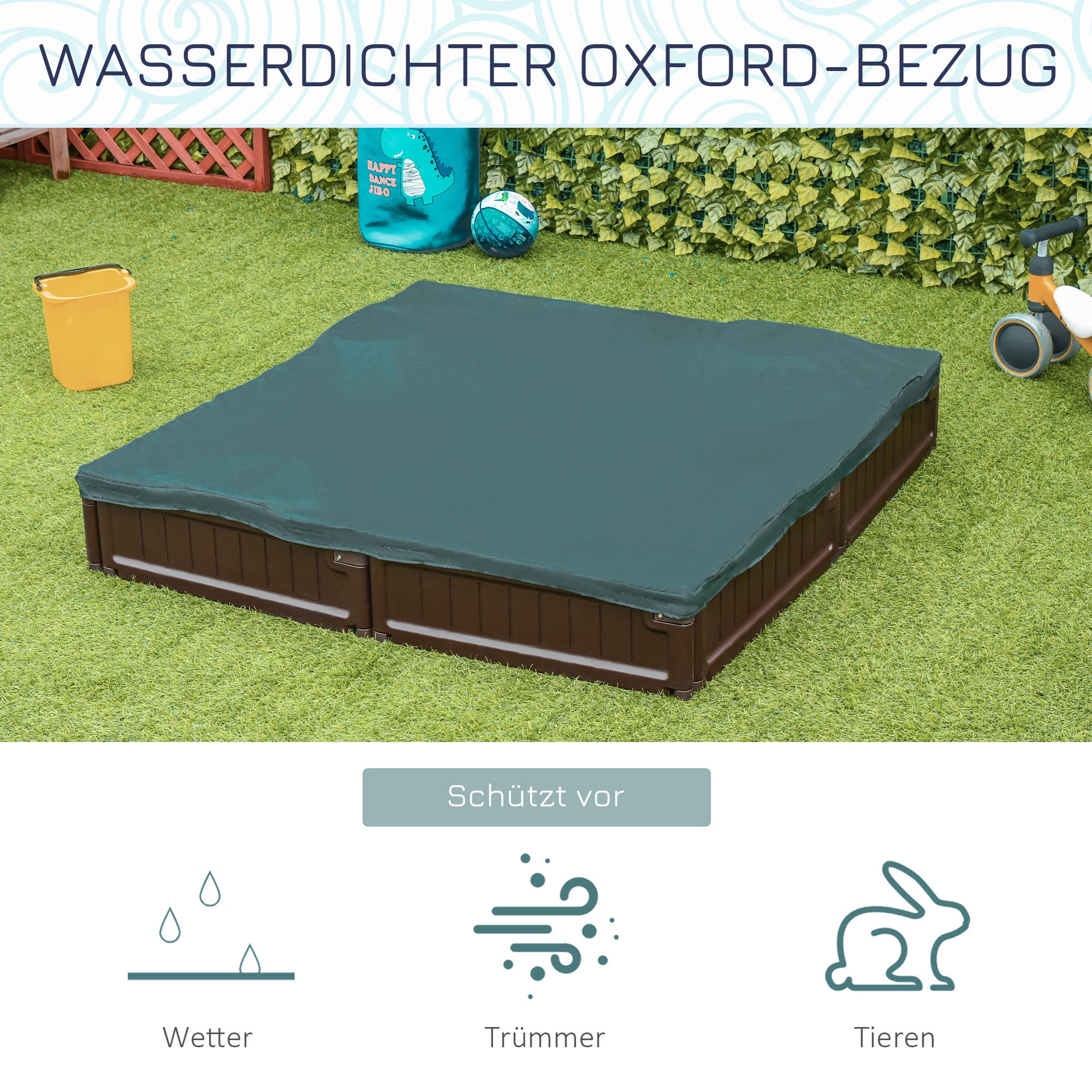 Sandbox 4 Seater Sandbox with Groundsheet, Cover for 3-12 Years Children, HDPE, 123 x 123 x 21 cm, Brown
