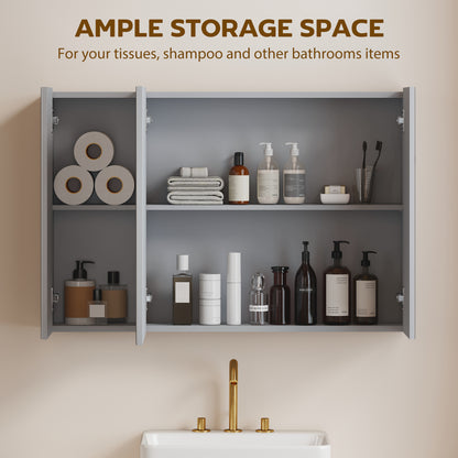 3-Door Wall-Mounted Bathroom Mirror Cabinet with Adjustable Shelves and Soft-Close Hinges — Gray, 35.4 x 5.9 x 23.6 in