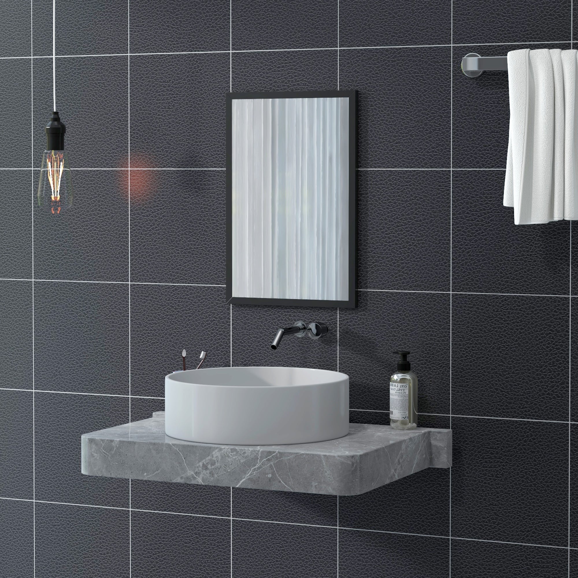 Rectangular Wall Mirror 60 x 40 cm, Black Wooden Frame, Ideal for Bathroom, Living Room, or Bedroom