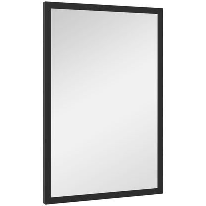 Rectangular Wall Mirror 60 x 40 cm, Black Wooden Frame, Ideal for Bathroom, Living Room, or Bedroom