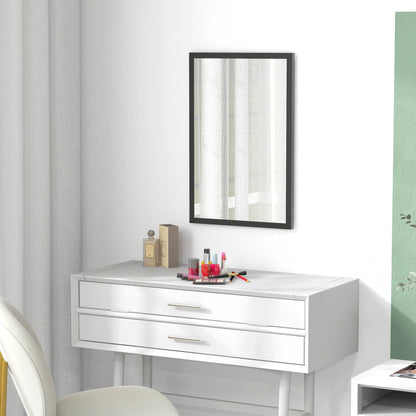 Rectangular Wall Mirror 60 x 40 cm, Black Wooden Frame, Ideal for Bathroom, Living Room, or Bedroom